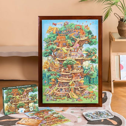 MOMIBOOK 1000 Piece Puzzle for Adults Jigsaw Puzzles of The Wonderful Tree House Expedition, Luminous Painting Image Challenging Hard Impossible Puzzle Unique Funny Party Christmas Birthday Gifts