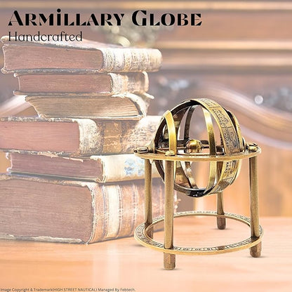 Antique Style Nautical Brass Armillary Sphere World Globe Astrolabe Mounted - Perfect Decor Accent for Office