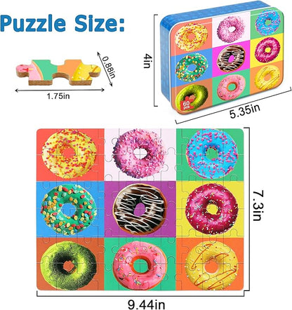 LELEMON Puzzles for Kids Ages 4-6, Donut Puzzle 60 Piece Puzzles for Kids in a Metal Box, Educational Kids Puzzles Jigsaw Puzzles Childrens Puzzle Games Puzzle Toys for Girls and Boys