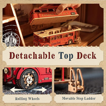 ROBOTIME 3D Puzzles for Adults Wooden Puzzle London Tour Bus DIY Model Kit to Build Educational Brain Teaser Toy for Craft Decor Gift