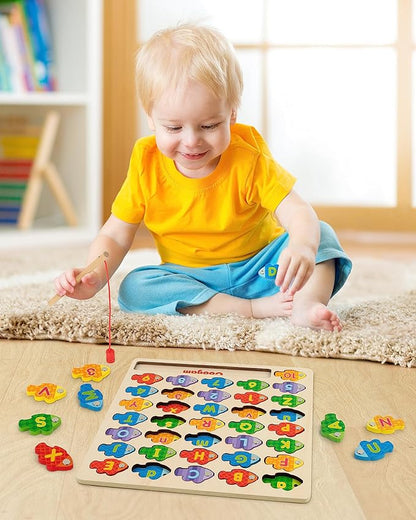 Coogam Magnetic Alphabet Numbers Fishing Game, Wooden ABC Letter Numbers Color Matching Puzzle Fine Motor Montessori Educational Toy for Preschool 3 4 5 Year Old Toddlers