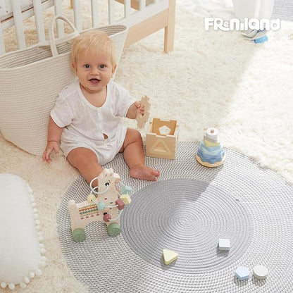 Freniland Montessori Toys for 1 Year Old，3-in-1 Wooden Baby Toys，Wooden Stacking Toy，Toddler Shape Sorting Cube, Llama Ring Toy,Newborn Baby Gift Sets for Boys and Girls