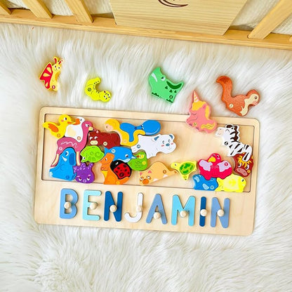 Name Puzzle for Kids Personalized, Custom Name Puzzle, Personalized Baby Birthday Gift,Name Puzzles for Toddlers 1-3 Montessori Toy for 1-3 (Jungle Animal)
