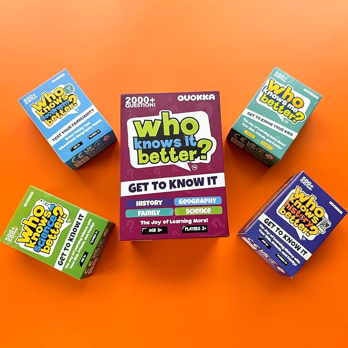 QUOKKA Who Knows Better? - Original - Family Card Trivia Game | Fun Learning & Educational Questions for Families | Suitable for Boys & Girls
