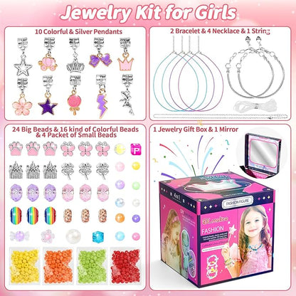 BLmukce Charm Bracelet Making Kit for Girls Ages 8-12, DIY Jewelry Making Kit & Craft Set with Beads, Charms & Necklace Supplies Birthday Christmas Gift for Kids 4-6 7 8 Years Old Girl