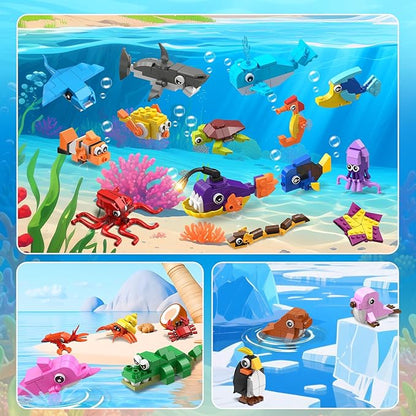 HOGOKIDS 30 Pack Animals Party Favors for Kids, 824PCS Mini Marine Animal Building Block Sets for Goodie Bags Filler Classroom Prizes, Easter Basket Stocking Stuffer Birthday for Boys Girls 6+
