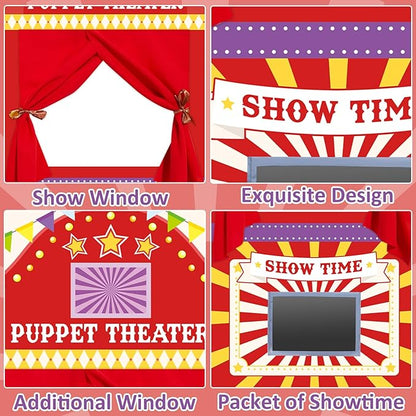 Doorway Puppet Theater with 2 Adjustable Rods 31x67 In Red Yellow Foldable Hanging Puppet Show Theater for Kids Pretend Play Hand Puppets Educational Kids Activities Toys Easy to Set Up Put Away