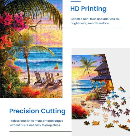 2 Pack Puzzles for Adults 1000 Pieces-Hawaii Beach & Moraine Lake Difficult Jigsaw Puzzles for Adults,Hard Jigsaw Puzzle Decorations DIY Leisure Game Toy Suitable Family Friends(27.5x20 inches)
