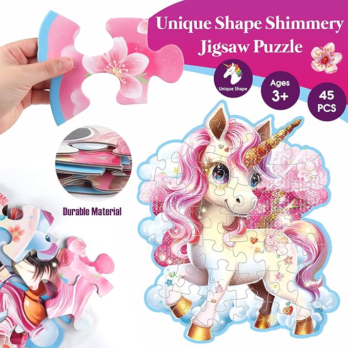 Jumbo Floor Puzzle for Kids,48 Piece Unicorn Large Jigsaw Puzzles,Puzzle for Toddler Ages 3-5,Fun Educational Preschool Learning Toy Gift for Boys & Girls Ages 4-8 (Shimmery Unicorn)