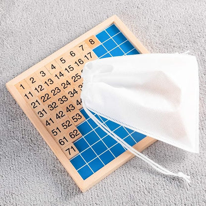 Wooden Montessori Hundred Board, Counting Toy for Kindergarten - Toddler Math Game Board with Storage Bag