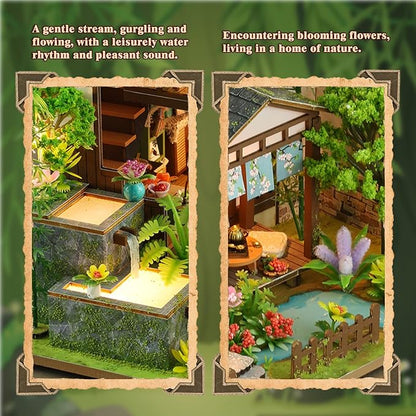 Miniature House Kit, Book Nook, 3D Wooden Puzzle, DIY Miniature Kit, Dollhouse Kit, Mini House Building Kit, Doll House Kits for Adults Teen to Build (Spring Courtyard)