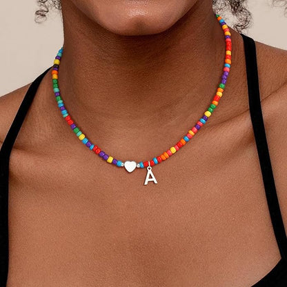 Colorful Initial Necklaces for Girls Women Kids - Teen Girls Gifts Trendy Beaded Initial Necklace Dainty Letter Gifts Choker Necklace for Girl Jewelry