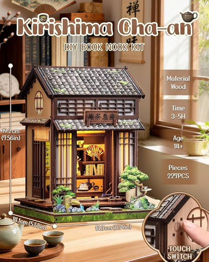 Book Nook Kit, DIY Miniature House Kits for Adult and Teens, Dollhouse Tiny Booknook Garden House Bookshelf, DIY Craft Gifts for Family and Friends (Japanese Chashitsu)