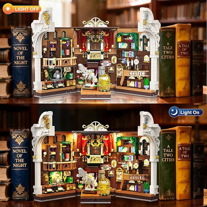 Dinosaur Museum Book Nook Building Set with Lights, DIY Booknook Building Block Toy for Bookshelf Home Decor, 1500 PCS Miniature House Model Building Brick Kit for Adults Teens Boys Girls 12+