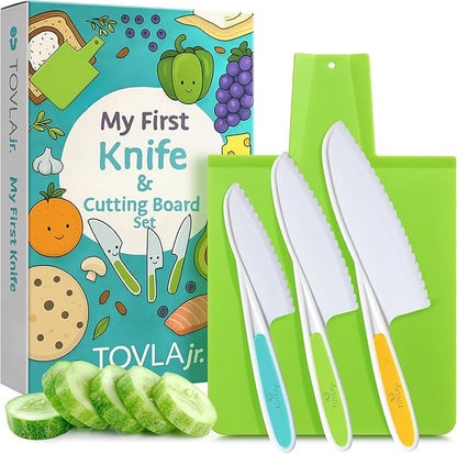 TOVLA JR. Toddler Montessori Kitchen Knife and Cutting Board Set – Safe, Kid-Sized Tools for Real Cooking – Ages 3+ Life Skills and Hands-On Prep