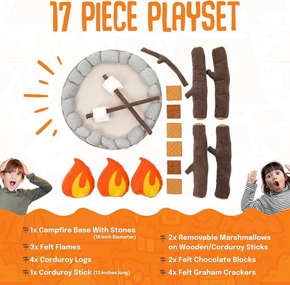 Pretend Campfire - Sensory Play Pretend Camping Set for Kids with Plush Fire, Logs and Stones - 17 Pieces - Safe, Soft, Fake Fire Pit - Felt Toy Campfire Playset for Kids