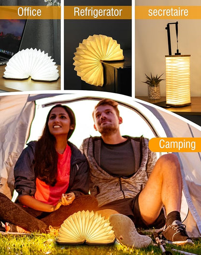 Originality Folding Accordion Lamp, Portable Wooden Desk Lamp, Japanese Gifts, Creative LED Paper Lantern with USB for Home Decoration(Walnut)