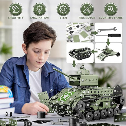 Lucky Doug STEM Building Projects Model Army Tank Set - 284 Pieces STEM Project Building Toys for Kids Ages 8-12, Assembly Science Kit Educational Toys Gift for Kids Boys 7 8 9 10 11 12-16 Years Old