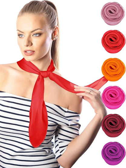 Boao 6 Pieces Chiffon Scarf 1950s Square Neck Head Scarfs Vintage Soft Polyester for Women Lady