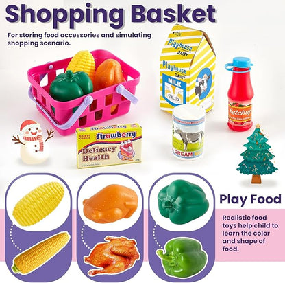 BUYGER Kids Cash Register Toy with Scanner, Receipt Printer, Microphone, Shopping Play Food - Pretend Role Play Birthday for Toddler Kids Boys Girls Ages 3 4-8+ Years Olds