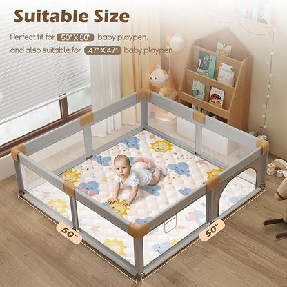 50x50 Playpen Mat, PIGLOG 0.8 Inch Thick Foam Baby Play Mat for Floor, Soft Fabric Cushioned Play mat for Babies，Washable Non-Slip Playmate for Baby, Infants & Toddlers（Grayish White）