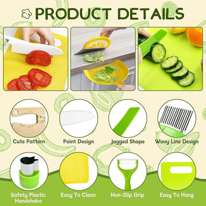 Chanking 15 Pieces Kids Safe Knife Set for Real Cooking Child-Friendly Plastic Chef Tools Montessori Kitchen Toys for Toddlers with Bright Colors Gifts for Boys and Girls