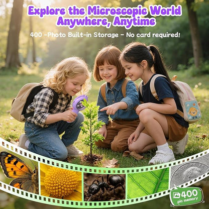 Flooyes Microscope for Kids 5-12, 5MP HD Digital Handheld Microscope with 4X Magnification, Mini Pocket Portable MicroScope Educational Science Toys Birthday Gifts for Age 4 5 6 7 8 9 10 11 Girls