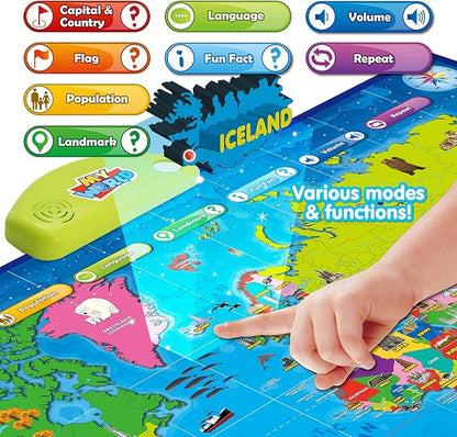 BEST LEARNING i-Poster My World Interactive Map - Educational Talking Toy for Kids of Ages 5 to 12 Years Old