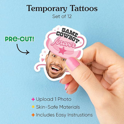 Big Dot of Happiness Custom Photo Last Rodeo - Pink Cowgirl Bachelorette Party Favors - Fun Face Temporary Tattoos - Set of 12