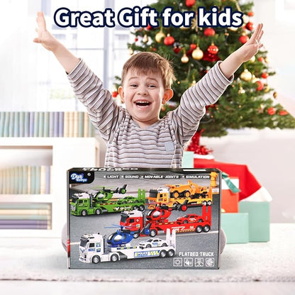 Toddler Boy Toys for Ages 3 4 5 6 7 8 Years Old, 25" Large Construction Carrier Truck Toy Excavator and Dump Truck, Friction Powered Vehicle with Lights & Sounds, Birthday Gift for Boys Girls