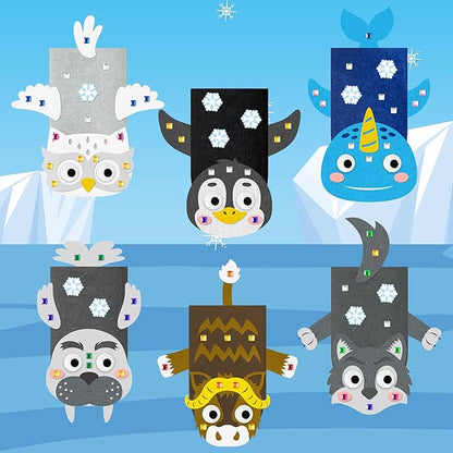 WATINC 6Pcs Hand Puppet Making Kit, Art Craft Felt Sock Puppet Toys, Creative DIY Make Your Own Pompoms Wiggle Googly Eyes Storytelling Role Play Party Supplies Gift for Girls Boys (Polar Animals B)