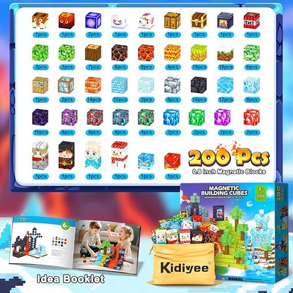 200PCS Magnetic Blocks - Build Mine Magnet World, Magnetic Building Blocks for Kids Ages 4-6 6-8 8-12, STEM Educational Sensory Toys for Boys & Girls, Birthday Toys Gifts for Kids