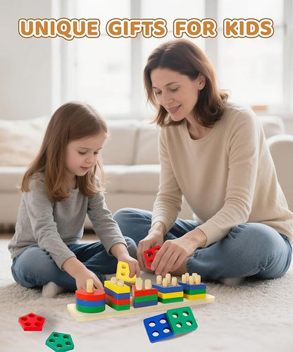 Montessori Wooden Shape Sorter Toy for Toddlers 1-3 – Multicolor Color Sorting & Stacking Toys, Educational Early Learning Sensory Toy, Fun Preschool Gift for 2 Year Olds