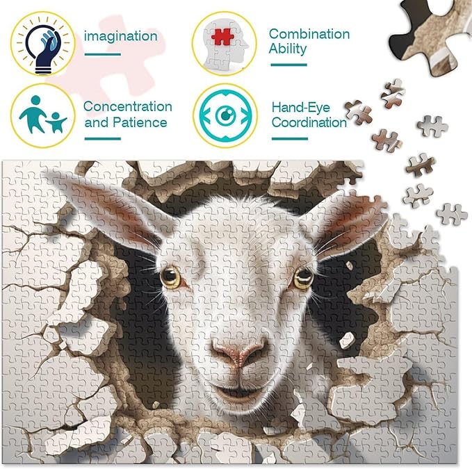 Sheep Adults Fun 500 Piece 3D Animal Thickened Wooden Jigsaw Puzzles Home Decoration Stress Relief Toy Toy Intellectual Game Education Game Challenge Educational 500pcs (52x38cm)