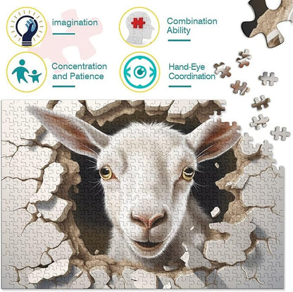 Sheep Adults Fun 500 Piece 3D Animal Thickened Wooden Jigsaw Puzzles Home Decoration Stress Relief Toy Toy Intellectual Game Education Game Challenge Educational 500pcs (52x38cm)