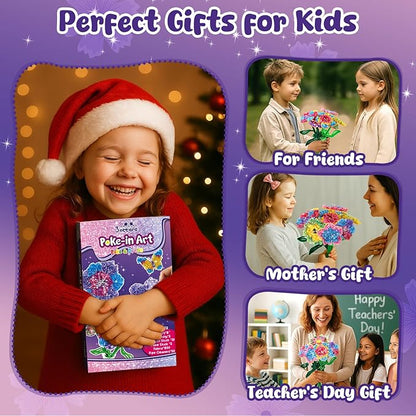 3 otters Poke in Art, Fabric Flower Bouquets Toys Arts and Crafts for Girls Ages 4-12 DIY Creative Activities Birthday Craft Gifts