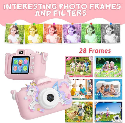 Contixo KC3A Kids Digital Camera - 1080P Toddler Camera with Selfie Mode, Games, Sound Recording, 8X Zoom, 32GB SD Card, USB-C Rechargeable Educational Toy for Boys Girls Ages 3-8, Pink