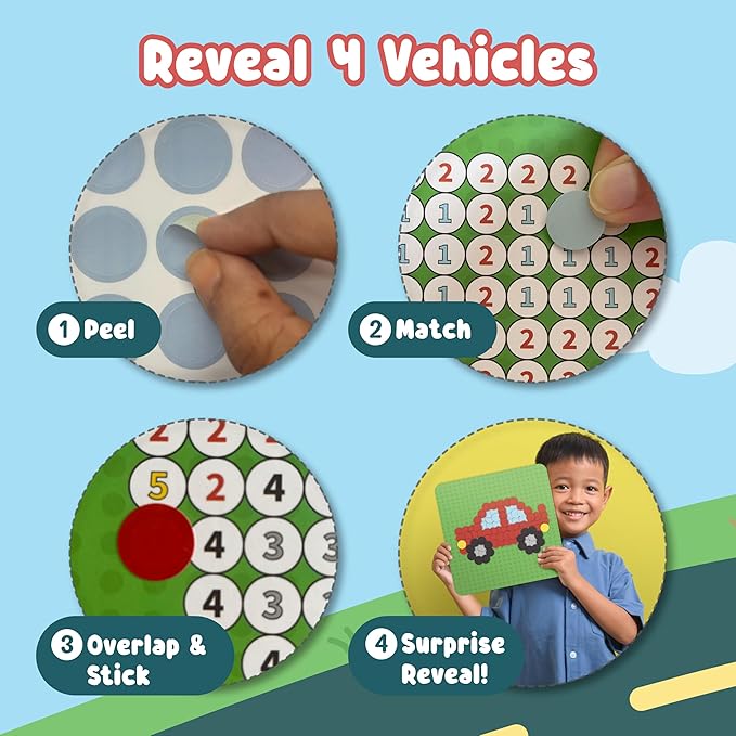 BINCA Dotties Dot Art Activity Kit - On the Go, 750+ Stickers, Vehicles Mess-Free Activities, DIY Dot Sticker Art for Toddlers, Kids Travel Activities, Craft Kits & Gifts for Boys & Girls Ages 4,5,6,7