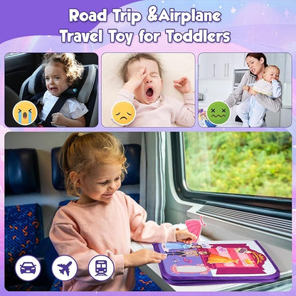FREYBLI Toddler Busy Board, Montessori Toys for Girl Birthday Gift, Educational Quiet Activity Busy Book for Toddlers, Airplane Car Travel Toys