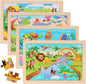 Wooden Puzzles for Kids Ages 4-6, 24 Piece Animal Dinosaur Marine Farm Jigsaw Puzzles 4 Packs, Preschool Toddlers Learning Activity Puzzles Toys for Boys Girls 3 4 5 6 Years Old