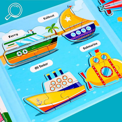 Magnetic Puzzles for Kids Ages 1-3, Travel Toddler Puzzles Ages 2-4 Year, Space Car Activities Toy for Boys & Girls 3-5 yo - Learning Magnet Gift for Road Trip