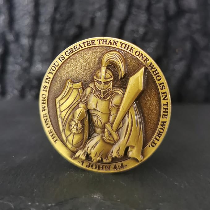 Faith-Forged Knight Christian Challenge Coin I Can Do All Thing Through Christ Bible Verses Pocket Hug Token (Single Coin)