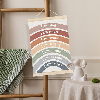 Koesus Inspirational Classroom Rainbow Wall Art Poster Hanger Frame 12x16 Inch Set of 3, Positive Affirmations for Kids, Motivational Canvas Prints Framed Wall Decor for Classroom Kids Room Playroom