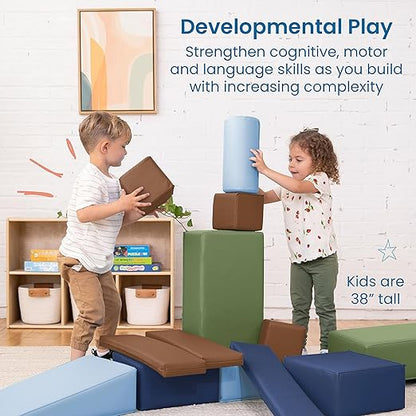 ECR4Kids SoftZone Soft Builder Blocks, Foam Shapes, Earthtone, 16-Piece