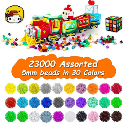 23,000 pcs Fuse Beads Kit for Kids Crafts, 30 Colors Iron Beads Set with 3 Pegboards, 5 Ironing Paper, 10 Patterns, Gifts for Birthday Christmas, Multicolor 5mm Melty Beads Bulk Refill Kit by Inscraft