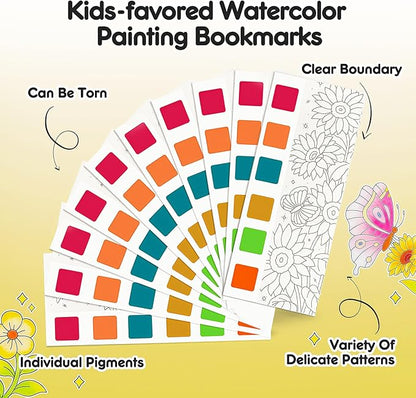 Watercolor Painting Coloring Books Pocket Watercolor Paint Bookmarks, Mess Free Paint with Water Set, Class Travel Activities Art Supplies Party Favors Exchange Birthday Gifts for Kids