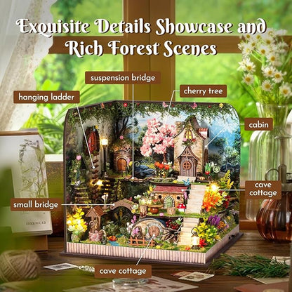 DIY Miniature Dollhouse Kit, Forest Miniature House Kits for Adults, Mini Model Building Sets with Furniture and Flowers, Wooden House Kit Decoration Gift for Birthday