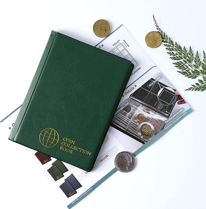 Collection Album 120 Pockets - 3x3cm/1.2x1.2 Inch Coin Holder Book Storage for Money Penny Collectors Green CS0112GR
