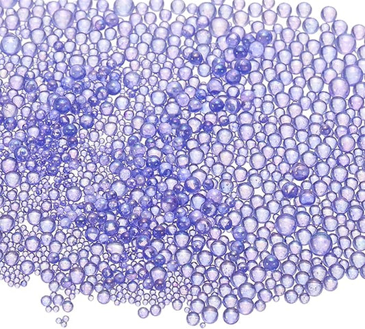 Iridescent Glass Tiny Bubble Beads, 0.4-3mm 10g No Hole Micro Mini Round Denim Blue Water Droplets Beads - Applications: for Resin Filler, Nail Art, Dollhouse Bath Tub