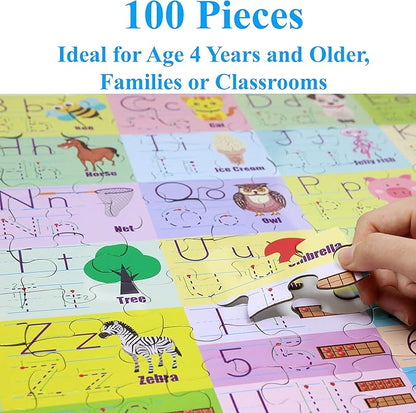 Think2Master Colorful Alphabet & Numbers 100 pieces Jigsaw Puzzle fun educational toy for kids, school & families. Great gift for boys & girls ages 3+ to stimulate learning. Size:23.4” X 16.5”